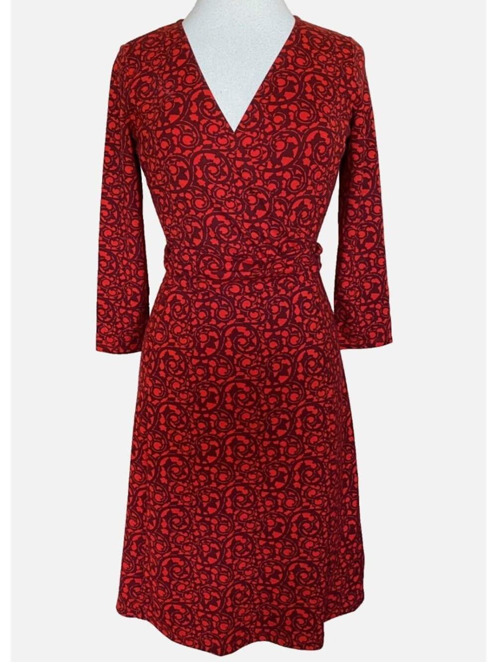 Lands' End Red Burgundy Paisley Print Soft Ponte Knit Dress Size S 6-8 Stretch
